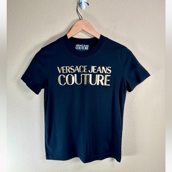 NWOT Versace Jeans Couture Institutional Logo T-Shirt Black/Gold - Picture 7 of 13